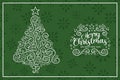 Christmas New Year retro green pine tree card Royalty Free Stock Photo