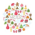 Christmas and New Year round print with cute holiday things Royalty Free Stock Photo