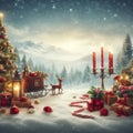 Christmas and New Year\'s card. Candles, toys and other festive paraphernalia