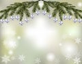 Christmas, New Year s card. Shiny silver balls on fir branches on the background Royalty Free Stock Photo