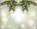 Christmas, New Year s card. Shiny silver balls on fir branches on a festive background. Royalty Free Stock Photo