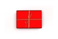 Christmas and New Year`s Day , red gift box golden ribbon isolated Royalty Free Stock Photo