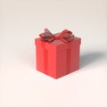 Christmas and New Year`s Day. Red gift box or present with bow on isolated wite background with shadow. 3D rendering