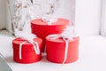 Christmas and New Year`s Day , 3 red gift box white background Royalty Free Stock Photo