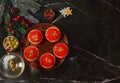 Christmas and New Year\'s dishes, a set of canapes for the festive table. Plate with tartlets of pate and red salmon caviar