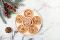 Christmas and New Year\'s dishes, a set of snacks and refreshing drinks for the holiday table. Plate with tartlets of pate,