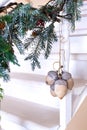 The Christmas and New Year& x27;s Eve interior of the room is decorated with gifts, garlands and a Christmas tree. Royalty Free Stock Photo