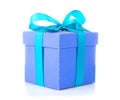 Christmas and New Year`s gift box blue or violet with ribbon isolated on white background Royalty Free Stock Photo