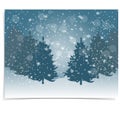 Christmas, New Year s gift card. The stylized image of blue spruce trees on a winter day. Snow in winter forest Royalty Free Stock Photo