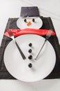 Christmas or New Year\'s table setting idea: snowman composition Royalty Free Stock Photo