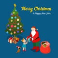 Christmas New Year Santa present holiday flat isometric vector