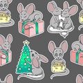 Christmas or New year seamless pattern with cute mice. Mouse. 2020 Winter background with mouse. Rat horoscope sign Royalty Free Stock Photo