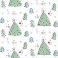 Christmas, New Year seamless pattern with simple minimalist xmas trees on white background in doodle style. Hand drawn texture for Royalty Free Stock Photo