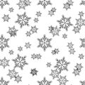 Christmas, new year seamless pattern, snowflakes line illustration. Vector icons of winter holidays, cold season snowfall. Royalty Free Stock Photo