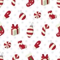 Christmas and New year seamless pattern with winter holidays symbols: mittens, sweets, gifts etc. Royalty Free Stock Photo