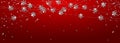 Christmas or New Year silver snowflake decoration garland on red background. Hanging glitter snowflake. Vector illustration Royalty Free Stock Photo