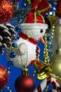 Christmas new year snowman snowman close-up on blue background Royalty Free Stock Photo