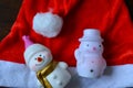 Christmas and New year snowmans decor and red hat background