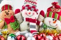 Christmas and New Year snowmen with toys Royalty Free Stock Photo