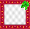 Christmas or new year square border frame with bells and snow flakes ornament and green ribbon Royalty Free Stock Photo