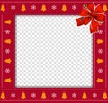 Christmas or new year square border frame with bells and snow flakes ornament and red ribbon Royalty Free Stock Photo