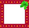 Christmas or new year square border frame with bells and snowflakes pattern and green bow Royalty Free Stock Photo