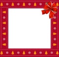 Christmas or new year square border frame with bells and snowflakes pattern and red bow Royalty Free Stock Photo