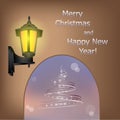 Christmas and New Year. The street lamp is shining. Royalty Free Stock Photo