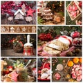 Christmas New Year sweet pastry desserts. Set collection of traditional Christmas holiday sweets. Collage of beautiful festive Royalty Free Stock Photo