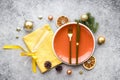 Christmas or New Year table setting. Holiday background top view Royalty Free Stock Photo