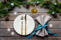 Christmas or New Year table setting. Holiday background top view Royalty Free Stock Photo