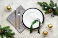 Christmas or New Year table setting. Holiday background top view Royalty Free Stock Photo