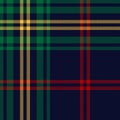 Christmas and New Year tartan check plaid pattern vector in dark blue, green, red, yellow. Royalty Free Stock Photo