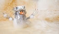 Christmas (New Year) card: toy snowman on white sheep fur background Royalty Free Stock Photo