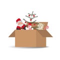 Christmas and New Year toys in cardboard box