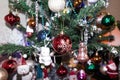 christmas and new year  christmas tree decorated with different christmas toys close-up Royalty Free Stock Photo