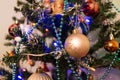christmas and new year  christmas tree decorated with different christmas toys close-up Royalty Free Stock Photo