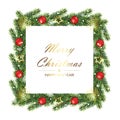 Christmas and New year tree frame with fir branches. Royalty Free Stock Photo