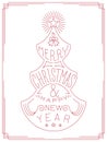 Christmas and new year tree, lettering, graphic drawing, vector illustration, monogram, red on white color