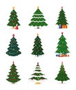 Christmas New Year tree vector icons with ornament star xmas gift design holiday celebration winter season party plant.