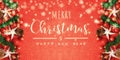 Christmas and New Year typographical on red background with Red glitter texture