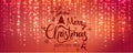 Christmas and New Year typographical on red background with sparking, light, stars. Glowing glitter light effects.