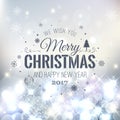 Christmas And New Year Typographical on Silver Xmas background with snowflakes, light, stars. Vector Illustration Royalty Free Stock Photo