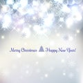 Christmas And New Year Typographical on Silver Xmas background with snowflakes, light, stars. Vector Illustration. Xmas Royalty Free Stock Photo