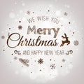 Christmas And New Year Typographical on Silver Xmas background with snowflakes, light, stars. Vector Illustration. Xmas Royalty Free Stock Photo