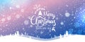 Christmas and New Year Typographical on snowy Xmas background with winter landscape with snowflakes, light, stars Royalty Free Stock Photo