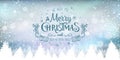 Christmas and New Year Typographical on snowy Xmas background with winter landscape with snowflakes, light, stars Royalty Free Stock Photo