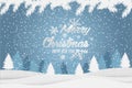 Christmas and New Year Typographical Xmas background with winter landscape. Merry Christmas card.