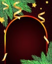 Christmas and New Year vector background with sparkle shining arch, fir tree branches and holiday ribbons Royalty Free Stock Photo