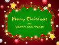 Christmas and New Year vector background with sparkle shining banner, stars and celebrate balls